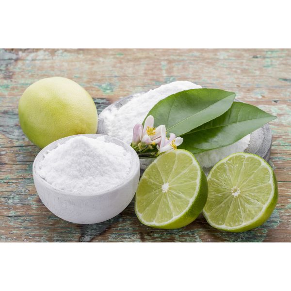 Baking soda with lemon on wooden background